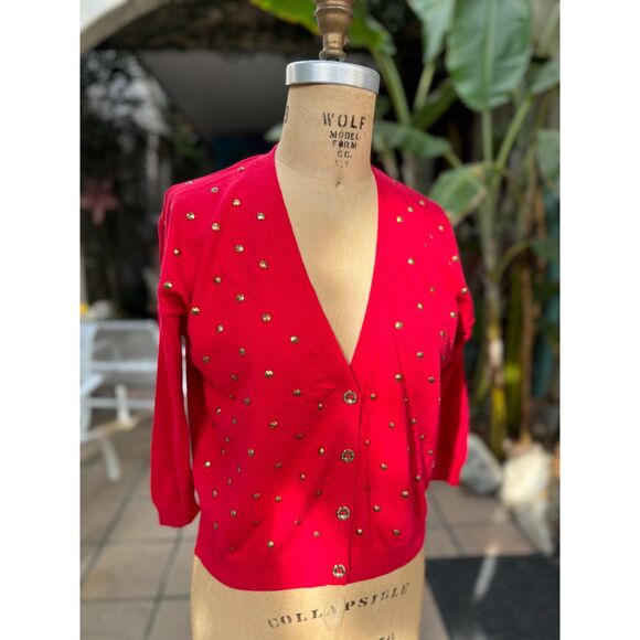 Vintage Y2K Cherry Red Gold Studded 4 Button Slightly Oversized Cardigan Size M - Picture 3 of 8